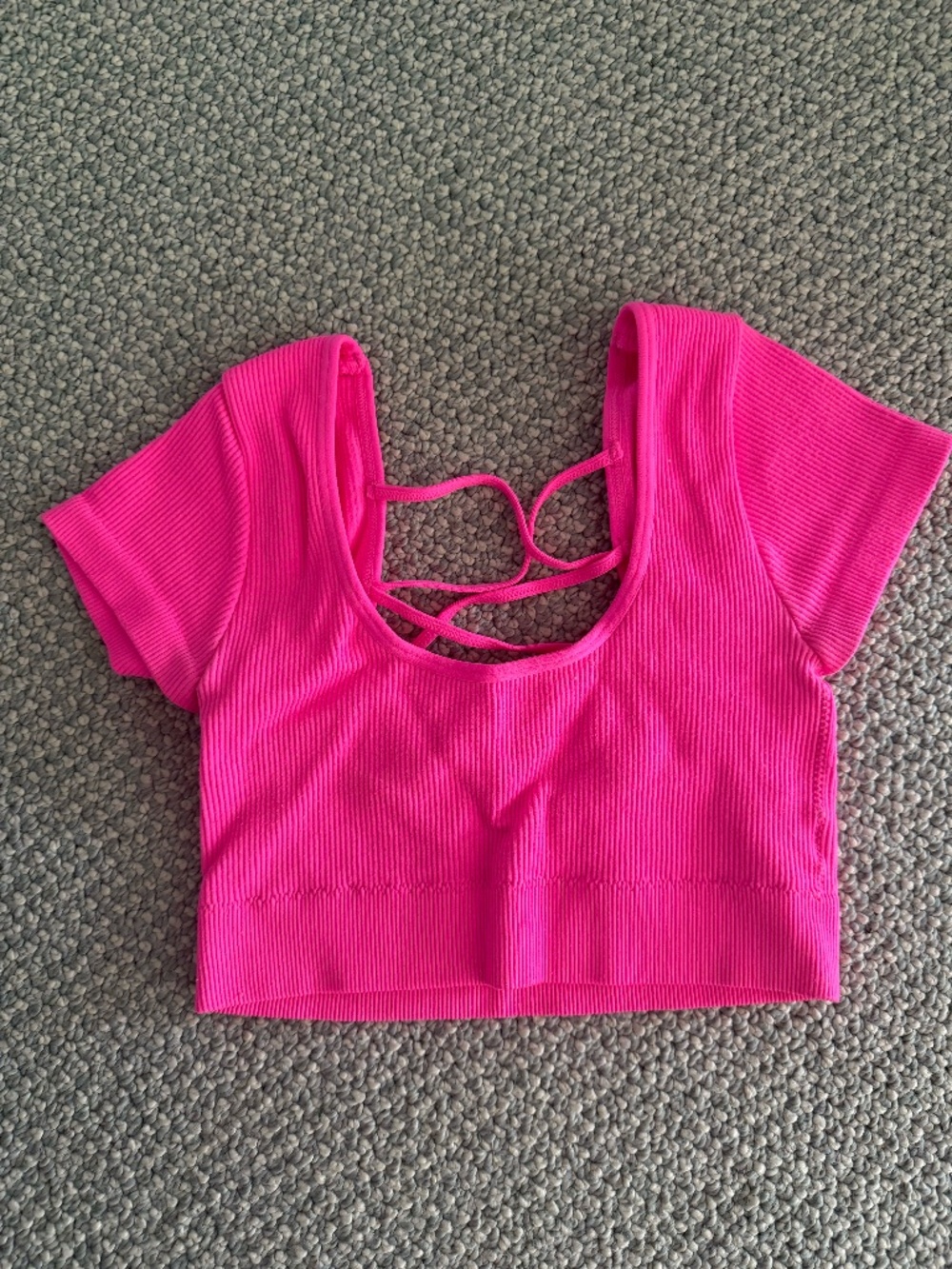 Hot Pink Ribbed Lace-Up Crop Top